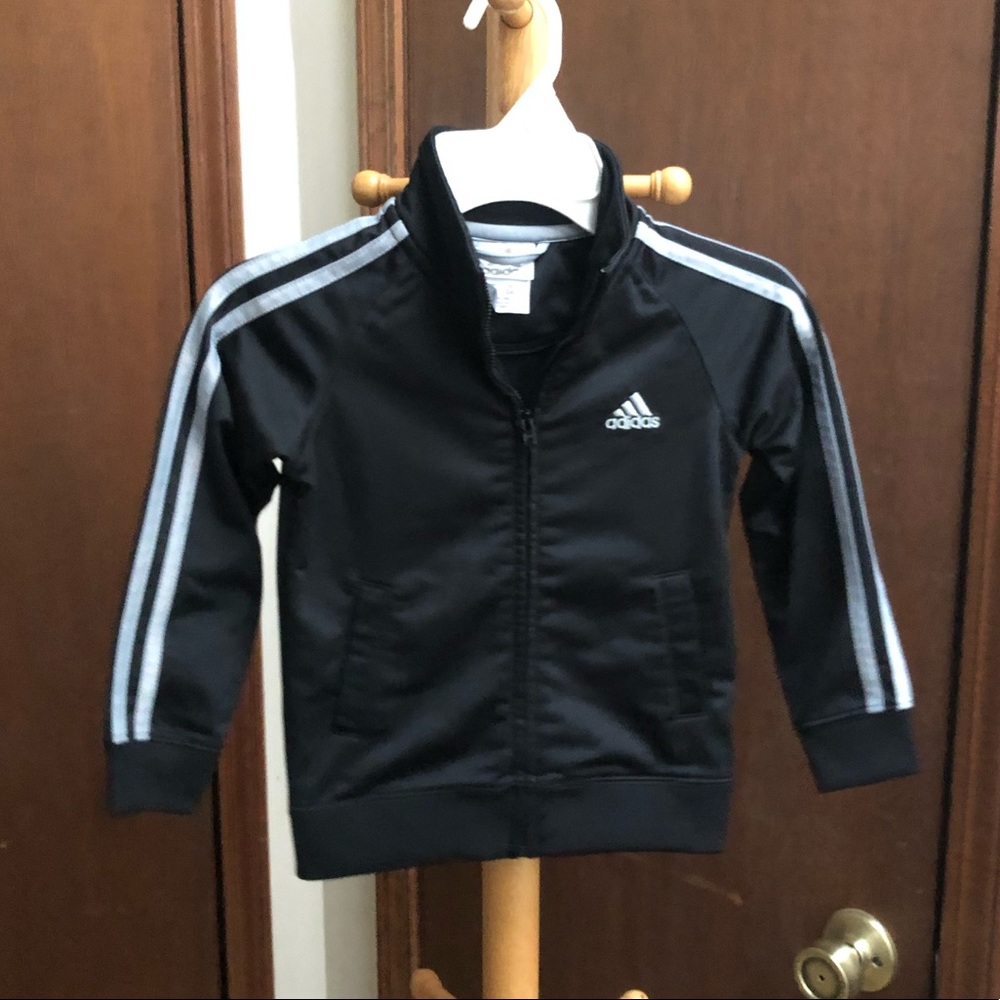 Adidas Boy’s Black and White Striped Jacket - Picture 1 of 3